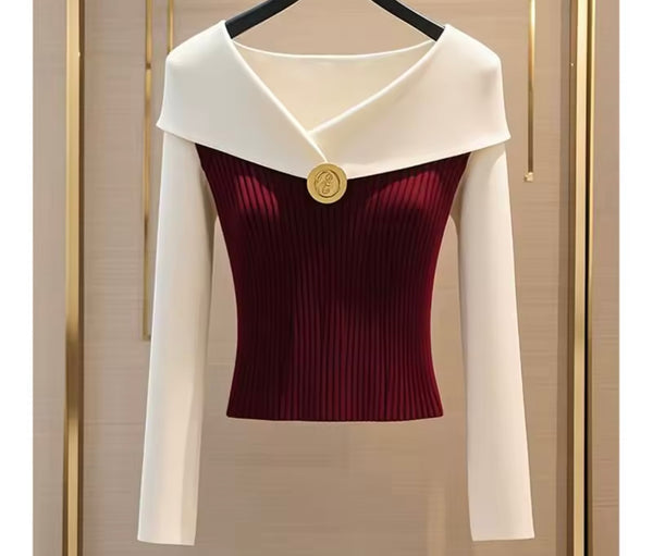 Women Fashion Ribbed Full Sleeve Knitted Sweater Top