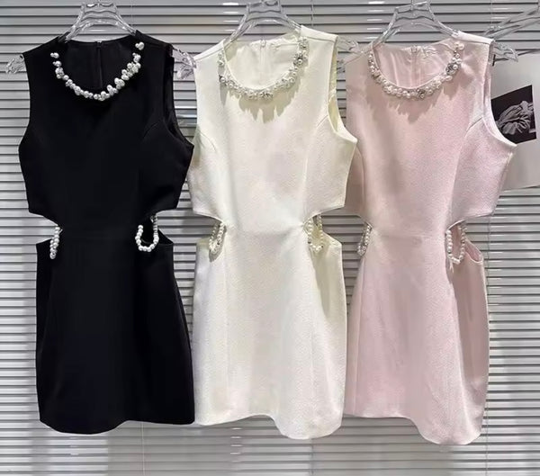 Women Elegant Beaded Cut Out Sleeveless Dress