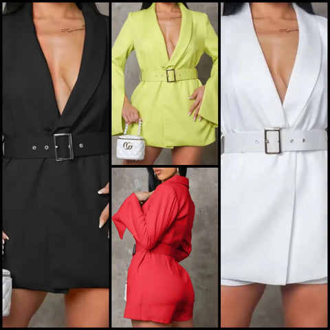 Women Solid Color Belted Full Sleeve Fashion Romper