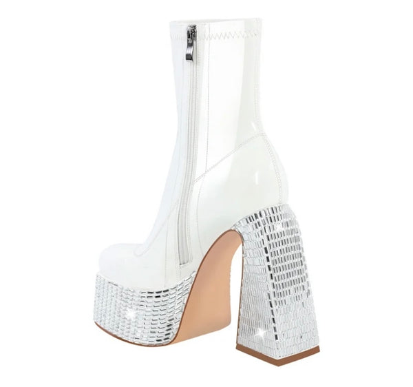 Women Bling Platform Patent Leather Fashion Ankle Boots