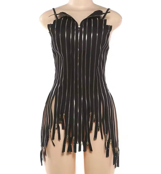 Women Fashion Sleeveless Black Zipper Top