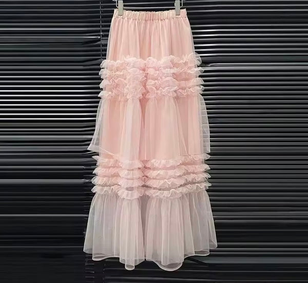 Women Ruched Bow Sleeveless Two Piece Ruffled Maxi Skirt Set