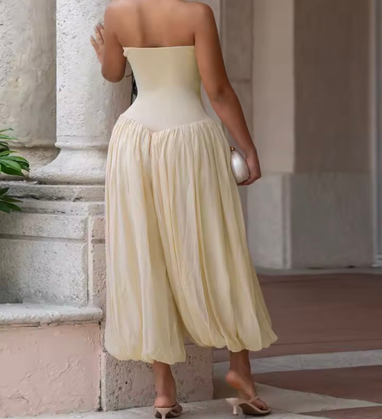 Women Strapless Fashion Pleated Jumpsuit