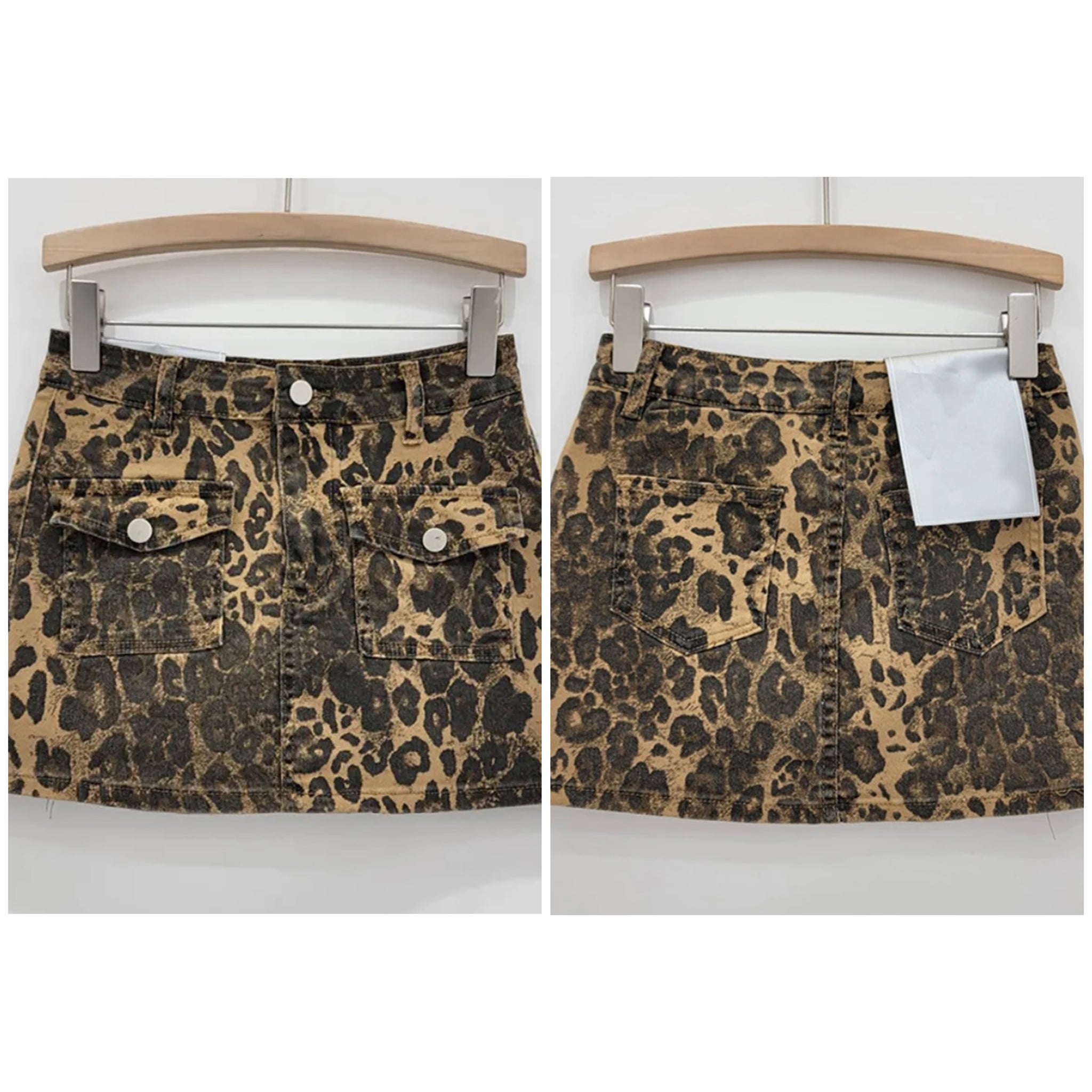 Women Sexy Fashion Leopard Print Denim Skirt