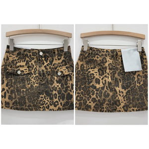 Women Sexy Fashion Leopard Print Denim Skirt