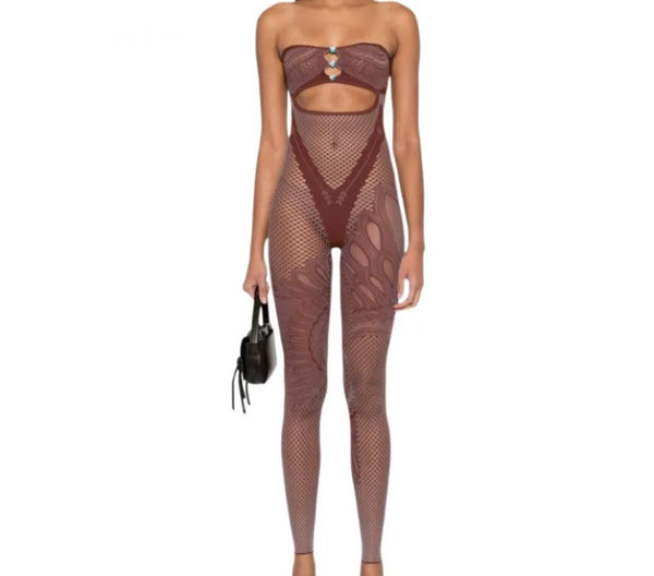 Women Sexy See Through Strapless Fashion Jumpsuit