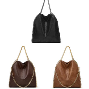 Women Color Fashion Faux Leather Chain Handbag Purse