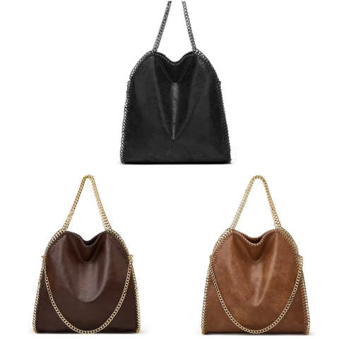 Women Color Fashion Faux Leather Chain Handbag Purse