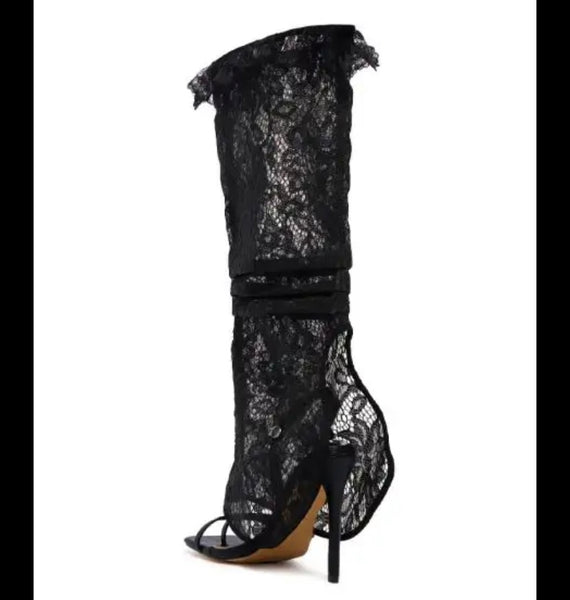 Women Fashion Open Toe Lace Detachable Black Boots