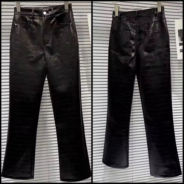 Women Fashion Black Faux Leather Pants