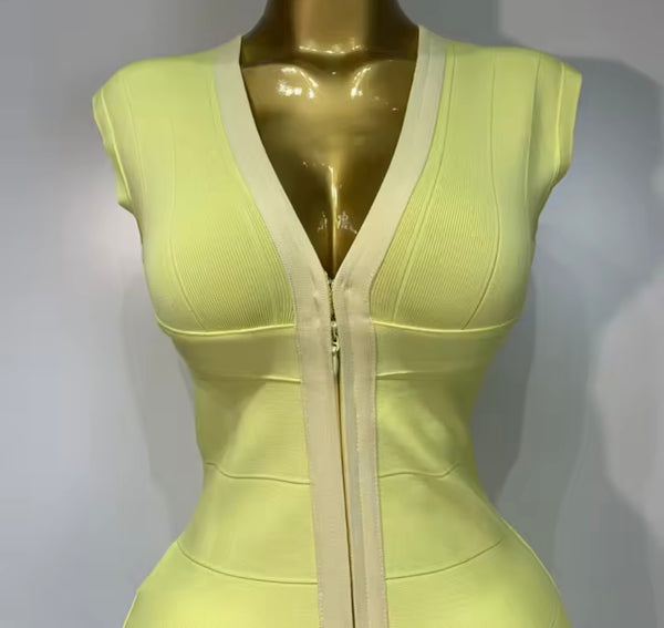 Women Sexy Front Zipper Sleeveless Bandage Dress