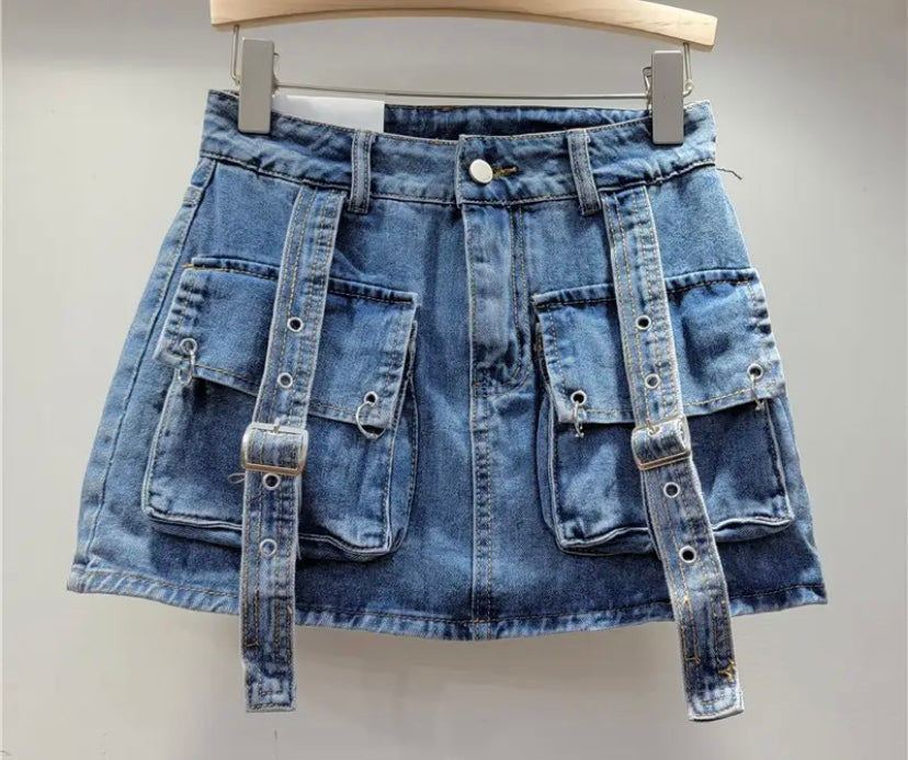 Women Fashion Cargo Denim Skirt