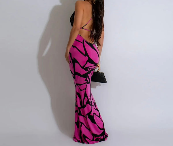 Women Sexy Sleeveless Lace Patchwork Printed Maxi Dress