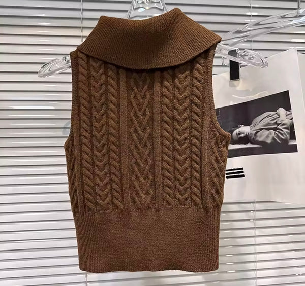 Women Brown Sleeveless Fashion Two Piece Suede Fur Skirt Set