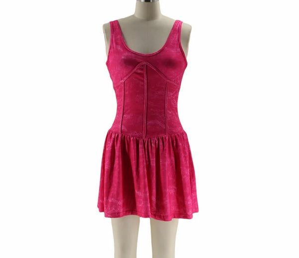 Women Sexy Sleeveless Solid Color Pleated Dress