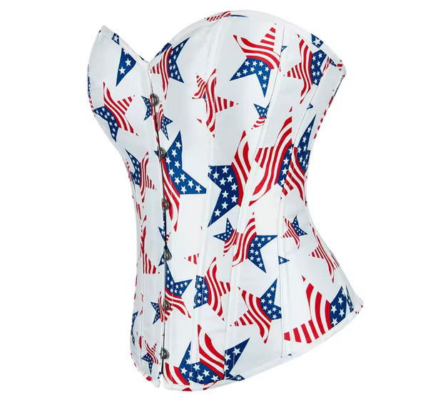 Women Sexy Strapless Flag Star Print Corset Top