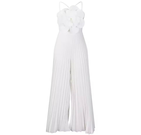 Women Sexy Sleeveless 3D Flower Pleated Jumpsuit