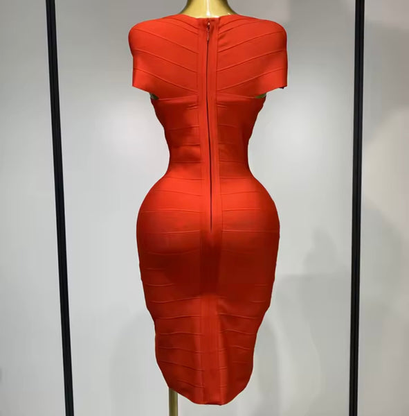 Women Red Sexy Back Zipper Sleeveless Bandage Dress