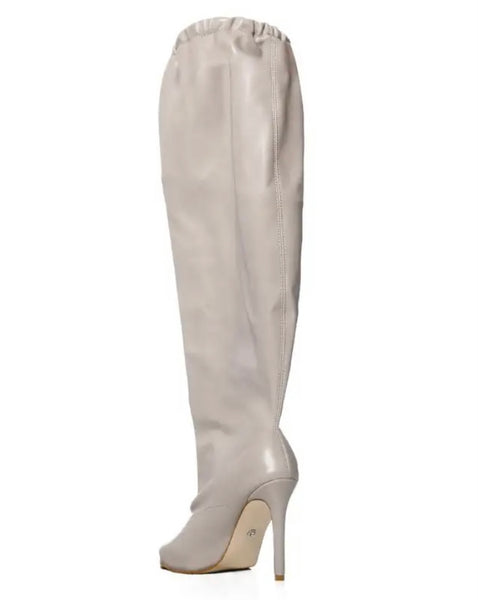 Women Fashion Open Toe Ruched Faux Leather Knee High Boots