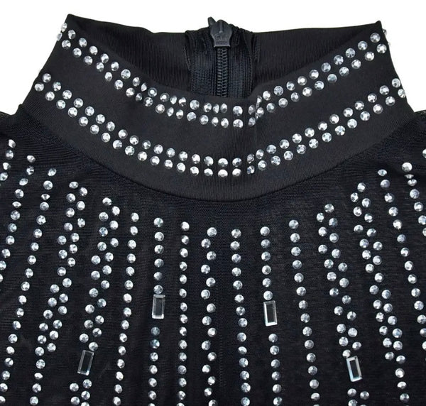 Women Sexy Black Bling Full Sleeve Mesh Maxi Dress