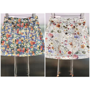 Women Sexy Fashion Floral Belted Denim Skirt