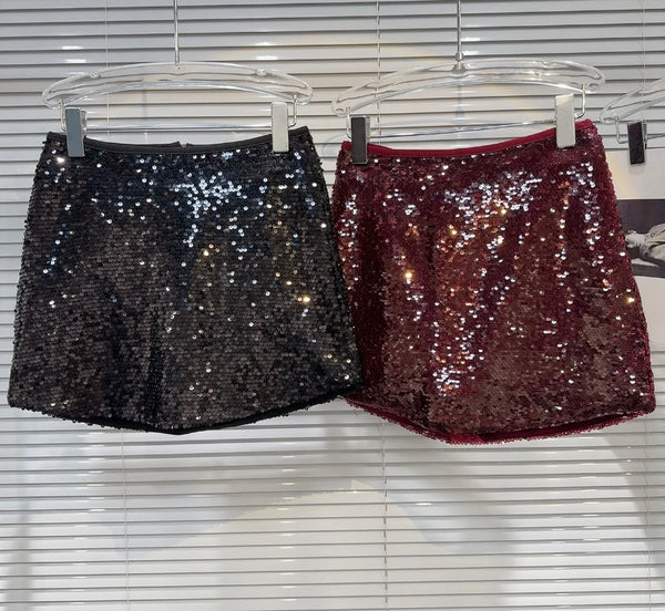 Women Sexy Solid Color Sequins Short Skirt