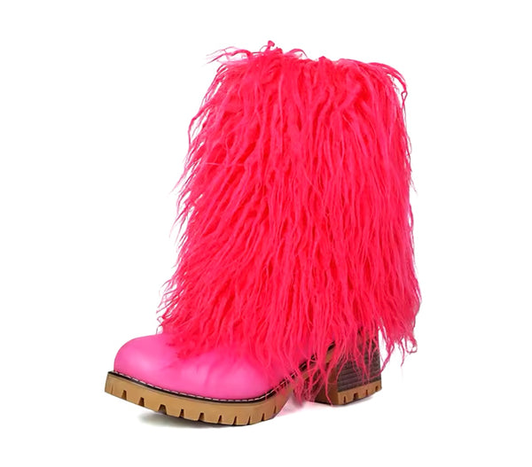 Women Color Fashion Faux Fur Ankle Boots