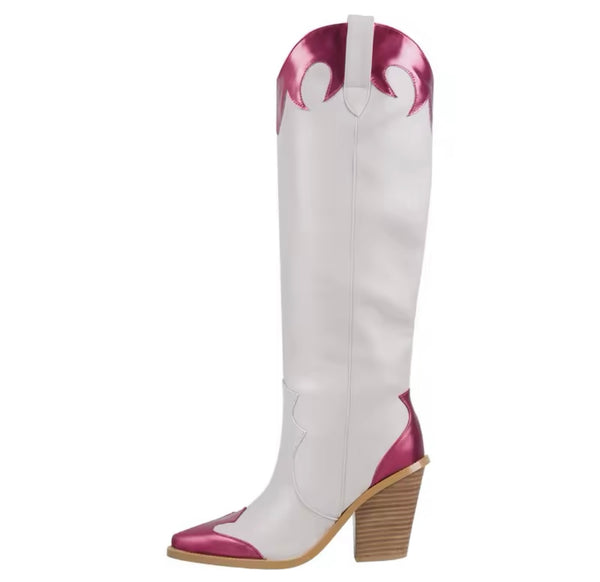 Women Fashion Color Pointed Toe Knee High Western Boots