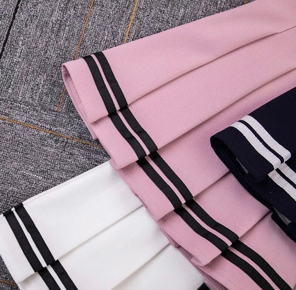 Women Fashion Striped Pleated Short Skirt