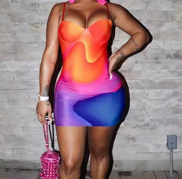 Women Sexy Sleeveless Tie Dye Dress