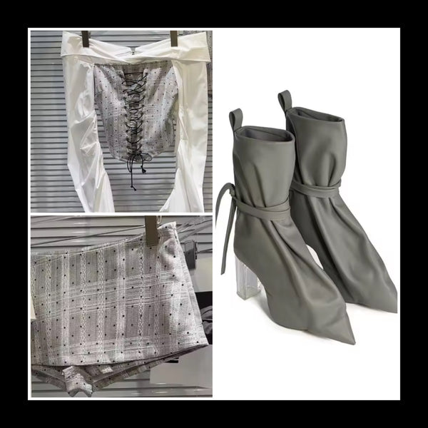 Women Pointed Toe Faux Leather Clear Square Heel Ankle Boots