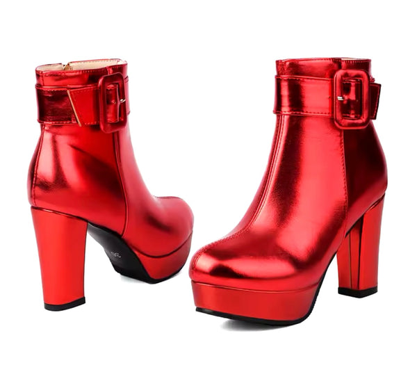 Women Fashion Metallic Platform Ankle Boots