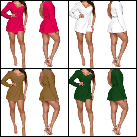 Women Sexy One Shoulder Full Sleeve Wrap Romper