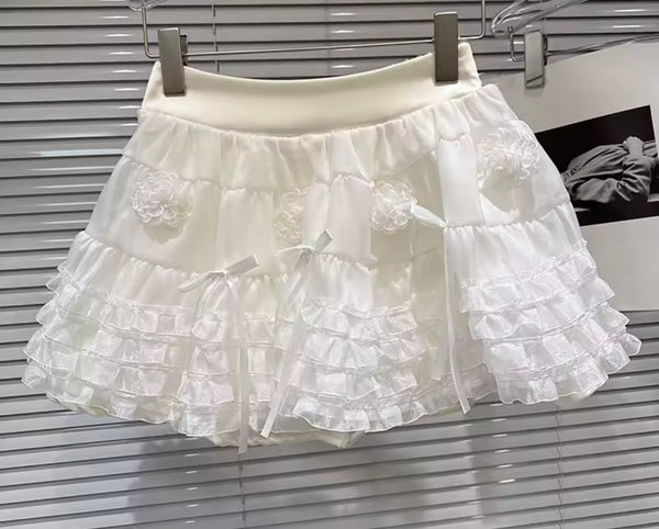 Women White Sleeveless Lace Two Piece Ruffled Skirt Set