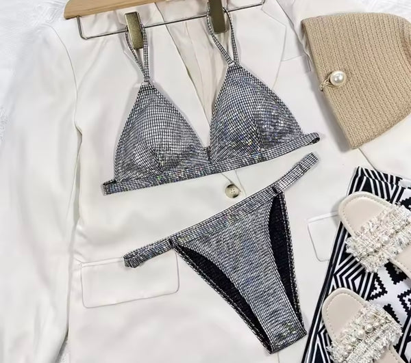 Women Sexy Metallic Bling Bikini Swimsuit