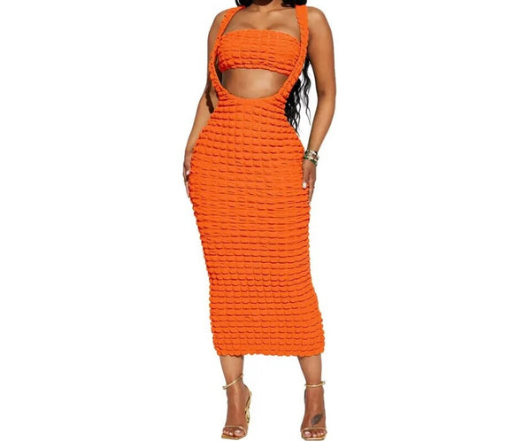 Women Sexy Solid Color Sleeveless Two Piece Maxi Skirt Set