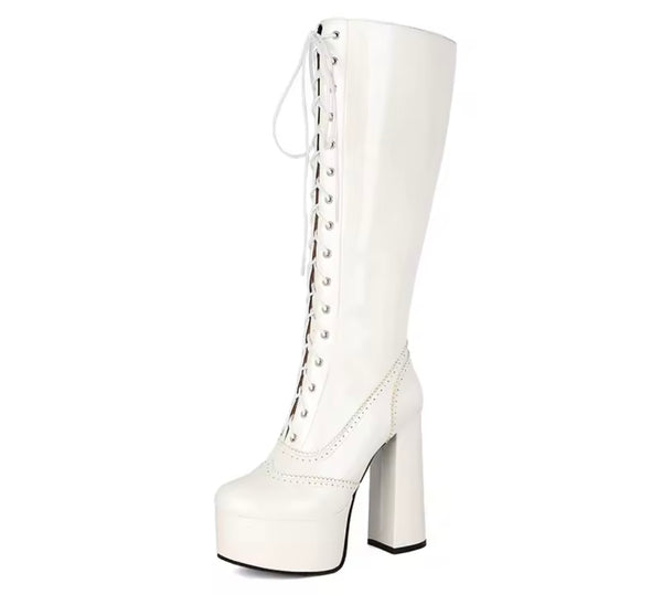 Women Fashion Lace Up Platform High Heel Knee Length Boots