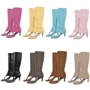 Women Color Fashion Open Toe Zip Up Faux Leather Boots