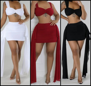 Women Sexy Sleeveless Solid Color Asymmetrical Two Piece Skirt Set