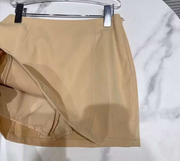 Women Fashion Khaki Button Up Full Sleeve Two Piece Skirt Set