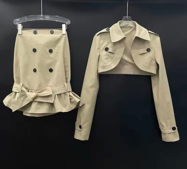 Women Fashion Khaki Three Piece Skirt Set