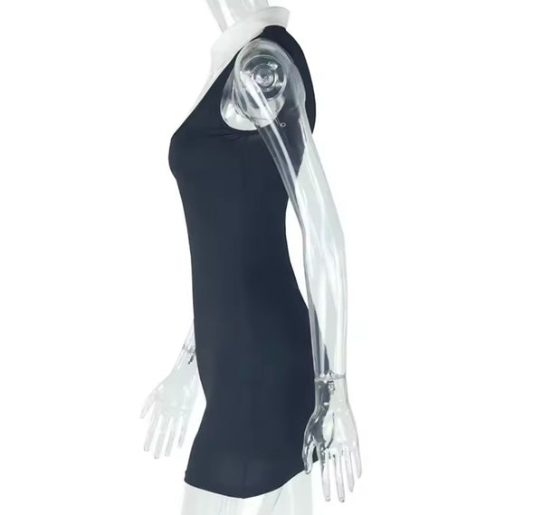 Women Sexy B&W Collar Sleeveless Dress