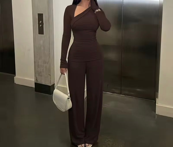 Women Slant Full Sleeve Fashion Two Piece Pant Set