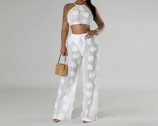 Women Sexy Halter Sleeveless Floral Two Piece Pant Set