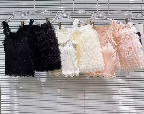 Women Beaded Tank Top Two Piece Ruffled Skirt Set