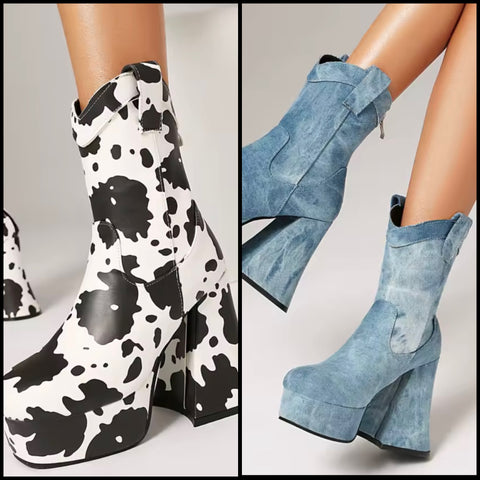 Women Fashion Square Toe Platform High Heel Ankle Boots