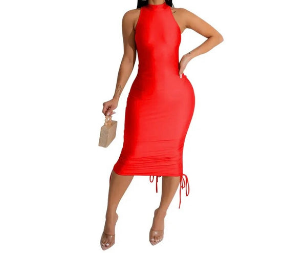 Women Sexy Sleeveless Open Back Tie Up Dress