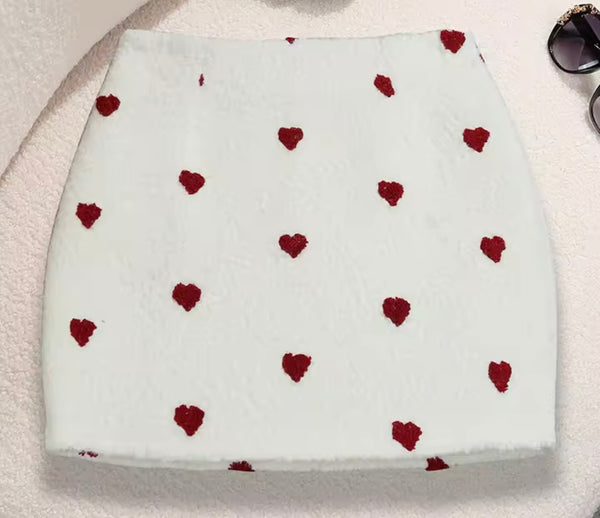 Women Sexy Fashion Furry Heart Patchwork Skirt