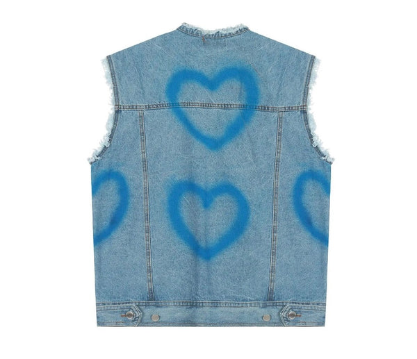 Women Fashion Color Heart Button Up Denim Vest Top