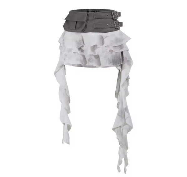 Women Sexy Fashion Buckled Color Patchwork Ruffled Skirt